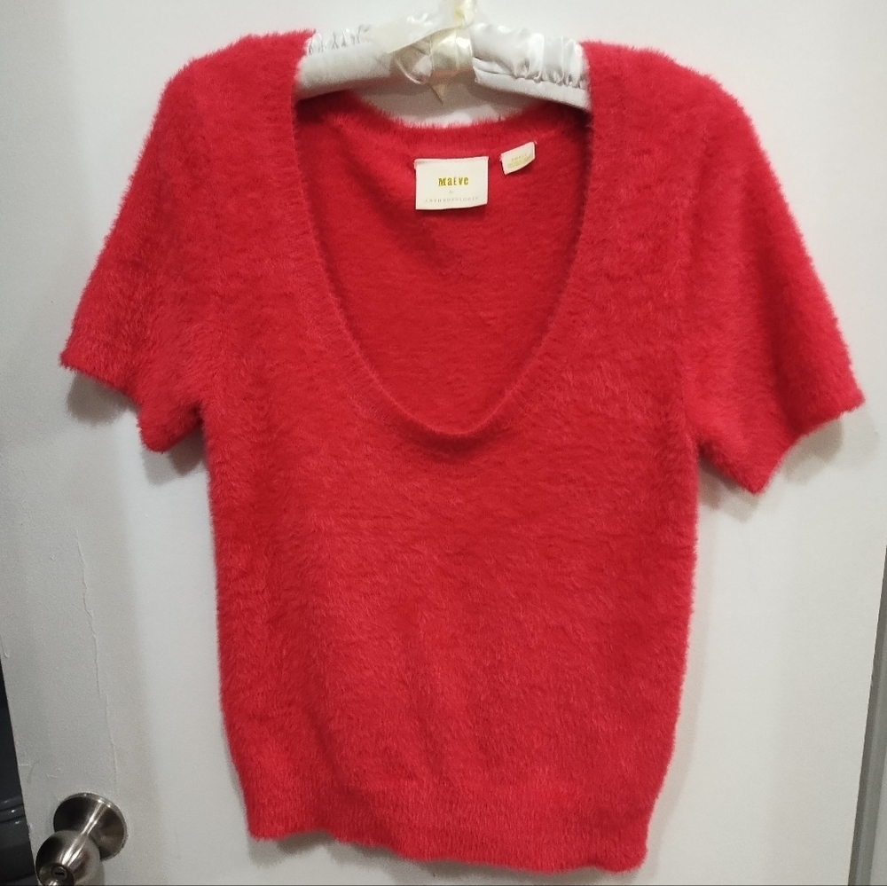 Mauve Rona Eyelash Fuzzy Short Sleeve Sweater